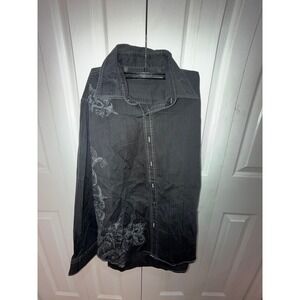 7 Diamonds Men's Black Button Up Long Sleeve Shirt Floral Embellished L